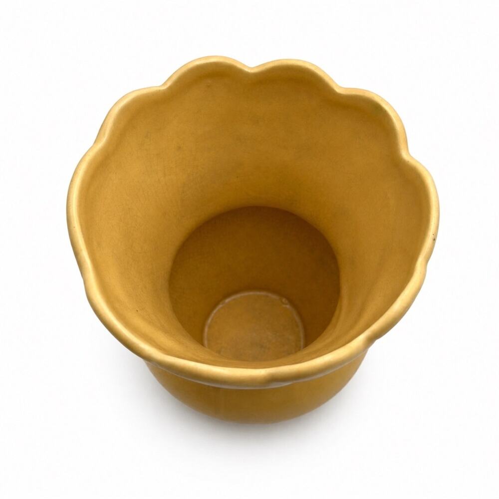Weller Pottery B-4 Vase Vintage Art Deco Scalloped Floral Yellow Ceramic USA - Picture 4 of 10